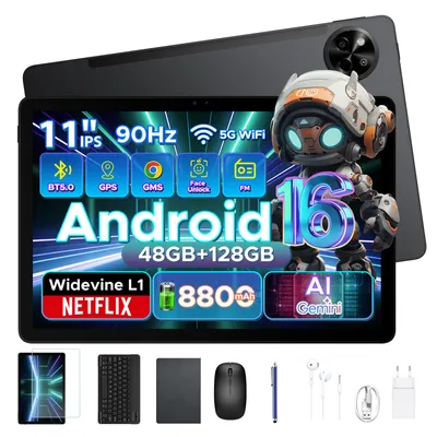 Produktbild von AP11 Tablet Android 16, 48GB RAM+128GB ROM/2TB, 11 Zoll 90Hz HD IPS, T7250 Octa-Core, 8800mAh, Gemini AI, Widevine L1-Tastatur, Stift, Maus und Hülle
