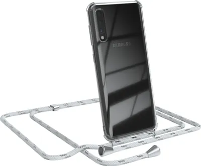 Produktbild von EAZY CASE Handykette kompatibel mit Samsung Galaxy A50 / A50s / A30s, Handyhülle mit Umhängeband, Handykordel, Schutzhülle Clear, Band in Weiß