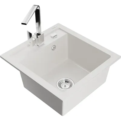 Obrázok produktu pre Mexen Vito granitový jednokomorový drez s kuchynskou batériou Rita, Biela - 6503-20-670300-00