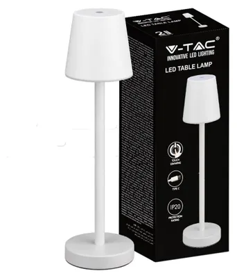Immagine prodotto di V-TAC Lampada LED da Tavolo 3W ricaricabile a batteria colore bianco USB C Touch Dimmerabile 3000K luce tavolo ristorante da interno IP20 - 10191