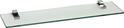 Produktbild von Glasregal 8mm eckig + Clip KUBI Edelstahloptik , Befestigungsclip :Kubi Verchromt, Abmessung:60 x 15 cm, Nachbildung:Klar