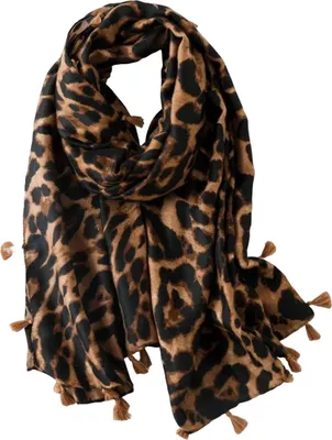Obrázek produktu pro Šála Isabela - Tmavě Hnědá s Leopardím Vzorem KP33906