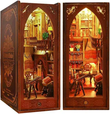 Image de Habarri | DIY Book Nook - Chroniques de l'Histoire - Puzzle 3D - Kit maison miniature avec meubles et lumière LED - Kit coin de livre