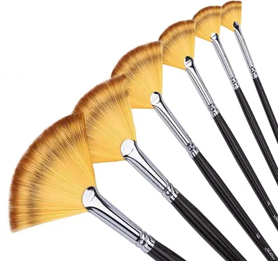 Produktbild von Fächerpinsel-6-teiliges Künstlerpinsel-Set aus Birkenholz mit langem Griff für Acryl-, Öl-, Gouache- und Aquarellmalerei
