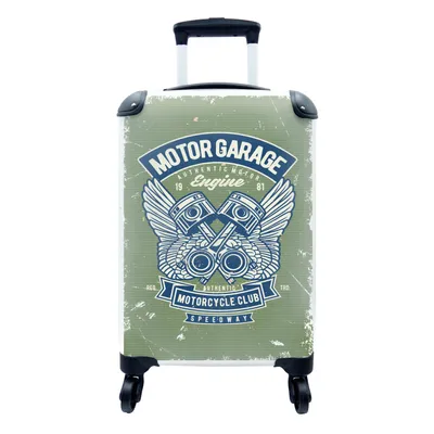 Produktbild von MuchoWow® Koffer Handgepäck Trolley Rollkoffer Kleine Reisekoffer mit 4 Rollen - Mancave - Auto - Motorrad - Retro - Cabin Size < 55x40x23 cm & 55x40x20 cm - Fotokoffer - Kabinenkoffer - Boardgepäck - Reise-Box - Reisekoffer - Reisegepäck - Koffer mit Bild - Trolley für Kinder