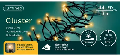 Produktbild von Kaemingk Lumineo Cluster Lichterkette 144 LED klassisch warm außen 1,3 m schwarz