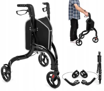 Produktbild von Dreirädrige Gehhilfe klappbar mit Tasche und Bremsen Timago Rapid