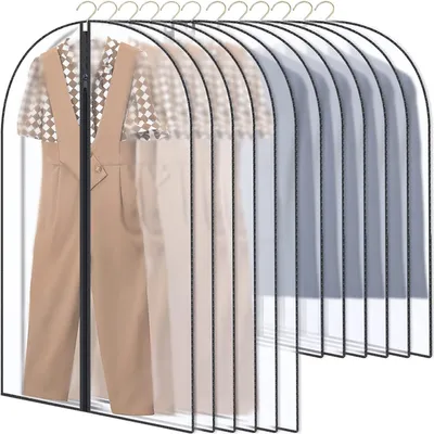Produktbild von GoMaihe 12 Stück Kleidersack Anzug Lange, 60 x 120/100cm Schwarz Rand Transparent Anzugtasche Kleidersäcke, Kleiderhülle Anzugsack Abendkleid Brautkleid Mäntel Hemden Mottenschutz Wasserdicht, MEHRWEG