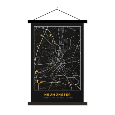 Produktbild von MuchoWow® Textilposter Deutschland - Schwarz und Gold - Neumünster - Stadtplan - Karte 60x90 cm mit schwarzem Rahmen - Poster Wohnzimmer