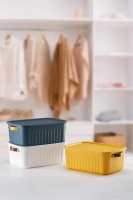 Produktbild von Tobeyz – Aufbewahrungsdose–Aufbewahrungskorb–3 Stück–10L BPA-freie Kunststoff-Aufbewahrungsbox mit Deckel–ineinander nestbar und stapelbar–3Farben