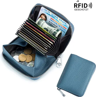 Produktbild von OKWISH RFID Damen Geldbörse Portemonnaie Geldbeutel Damenbörse Leder Blau