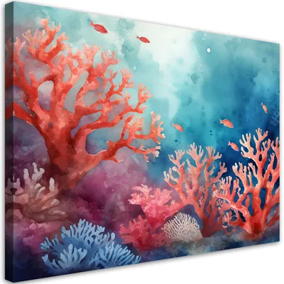 Produktbild von Leinwandbild auf Leinwand Meereskorallenriff 100x70 Feeby Blau bild für die wand bereit zum aufhängen