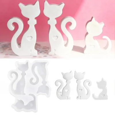 Produktbild von Silikon Gießform Katze 3D für Gips, Epoxidharz, Seife, Weihnachtsdekoration 3 Figuren