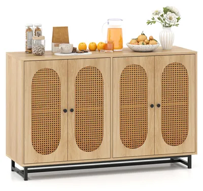 Produktbild von KOMFOTTEU Buffetschrank, Küchenschrank mit Türen aus PE-Rattan, Sideboard aus Holz mit verstellbaren Ablagen, Wohnzimmerschrank 108 x 38 x 81 cm, Aufbewahrungsschrank für Küche, Esszimmer & Wohnzimmer