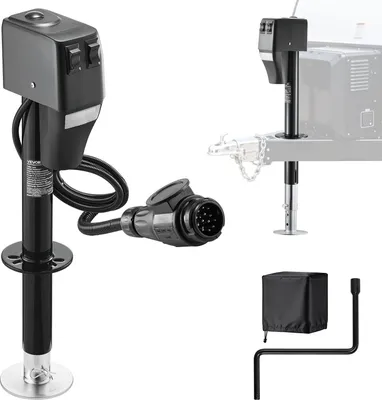 Image de VEVOR Cric électrique pour remorque 2268 kg, béquille électrique 230-686 mm de course, support pour remorque de camping-car avec manivelle, housse de protection et LED pour caravanes, camping-cars et camping-cars, 12 V CC avec faisceau de câbles
