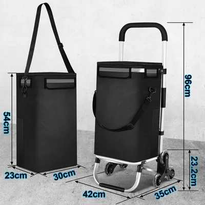 Produktbild von Aopunly 3in1 Einkaufstrolley Trolley 40 Liter bis 40 kg klappbar abnehmbare Tasche Aluminium Stabil Schwarz 6 Rollen