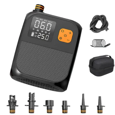 Produktbild von Tragbare SUP Pumpe 25PSI, wiederaufladbar 8000mAh, kabellos, 4 Modi, Auto-Stopp, mit LED & Powerbank, für Camping, Board & Luftmatratze