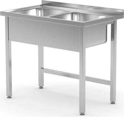 Immagine prodotto di Tavolo HENDI con 2 lavelli - saldato, Linea Cucina, 1000x600x(H)850mm