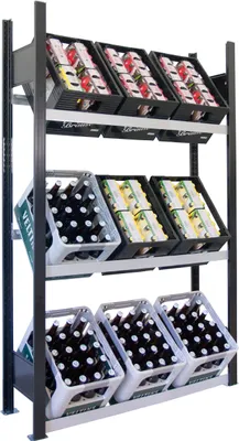 Produktbild von SCHULTE Regalwelt Getränkekistenregal für bis zu 9 Kisten, 180x106x30 cm (HxBxT), Traglast pro Ebene 60 kg, schwarz-Silber