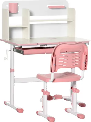 Produktbild von HOMCOM Schreibtisch- und Stuhl-Set für Kinder ab 3 Jahren, höhenverstellbar, Kinderschreibtisch mit neigbarer Tischplatte, Schublade und Ablage für Bücher, 80 x 52 x 88–109 cm und 35,5 x 44,5 x 66–80 cm, Rosa