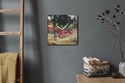 Produktbild von Coloray Hodiny Unikátní 30x30 cm  Tiché hodiny Pro obývací pokoj a kuchyň Nástěnné hodiny Plátno Bílé ručičky hodin - Šeptaná slova z Gauguinu