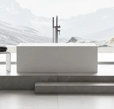 Produktbild von Freistehende Badewanne LUNA STONE - Mineralguss - Weiß, Matt - 170 x 72 x 55 cm