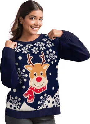 Produktbild von Winterpullover für Damen - Rentier Winter Strick Pullover Sweatshirt Ugly Sweater Blau L