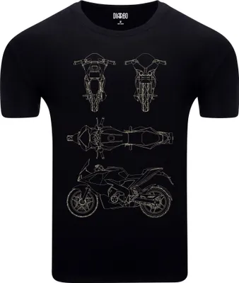 Produktbild von Diarbo Herren T-Shirt mit Blaupausen Druck Sportmotorrad Schwarz Gr.XXL