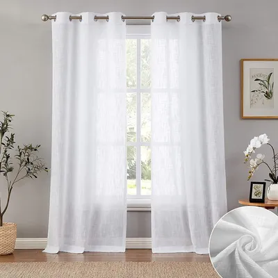 Obrázok produktu pre Závesy, priehľadné, vzhľad ľanu, 2 kusy, 175 x 140 cm, s okami, vhodné do obývačky a spálne
