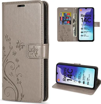 Produktbild von Hülle Xiaomi Redmi 14C /Poco C75, Handy Tasche Handyhülle Wallet Case Flip Cover Grau