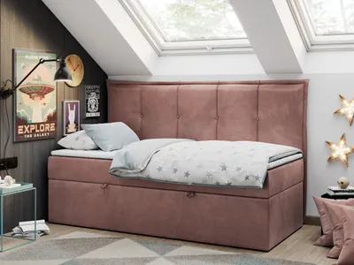 Produktbild von Boxspringbetten für Kinderzimmer, Jugendbett mit Matratze - BANCO - 90x200cm - Rosa - H3