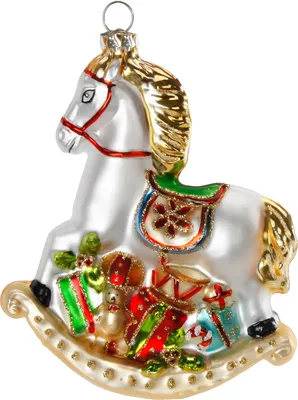 Produktbild von Christbaumschmuck Glas Schaukelpferd mit Geschenken 11cm bunt