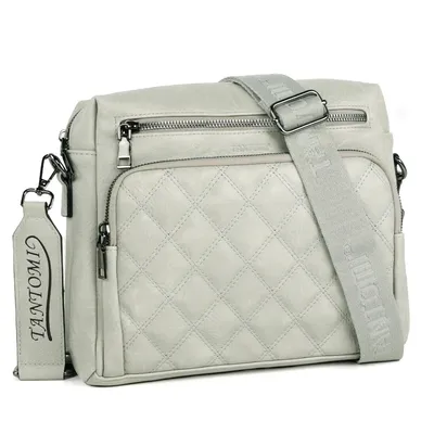 Image de Sac bandoulière pour femmes, taille moyenne, sac à bandoulière. Doté de 6 compartiments pour cartes RFID, bandoulière réglable et amovible, couleur gris-blanc