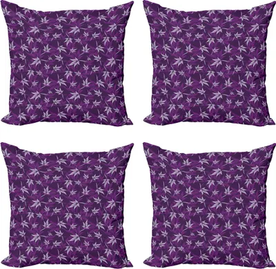 Produktbild von ABAKUHAUS Indigo Kissenbezug Set (4 Stück), Abstrakte Lilien-Blumen, Moderner Doppelseitiger Digitaldruck, 45 cm x 45 cm, lila lila