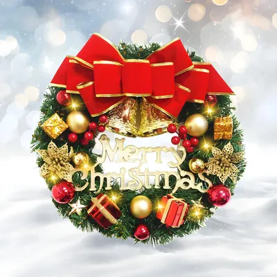 Weihnachtskranz 40 cm mit 20 warmweißen LED-Lichtern, Türdekoration