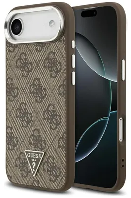 Produktbild von GUESS case passend für IPHONE 17 Air kompatibel mit MagSafe GUHMP17MP4TSRCMW (4G PolyurethanW/ Triangle Logo) silver brown