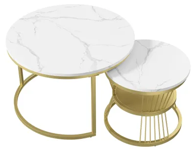 Image de Ensemble de 2 tables basses modernes - Table ronde - Or