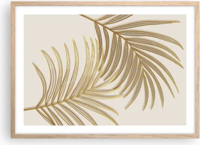 Produktbild von Gerahmtes Poster - Rahmen in heller Eiche - Golden Blätter Palmen - 70x50 cm - Wand Bild - Wanddeko - Wandbilder - Kunstposter - Wandposter - Bilderrahmen - Bilder - Kunstdruck - P2NAA70x50-4738