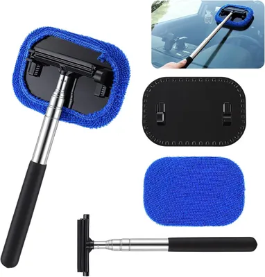 Imagen del producto de Rascador para ventanas de coche, telescópico hasta 97,5 cm, con paño de microfibra, para la limpieza de cristales