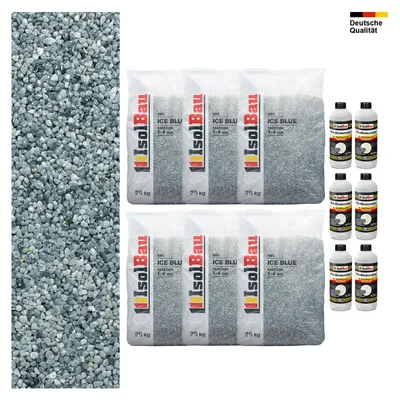 Steinteppich SET Ice Blue 1-4mm Marmorkies 150kg + PU-Bindemittel Set für 15m²