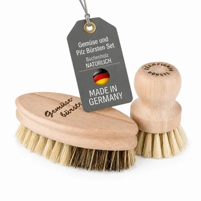 Produktbild von Obstbürste und Gemüsebürste im Set aus Holz mit Naturborsten Gemüse Obst Küchen Bürsten Champignonbürste Kartoffelbürste