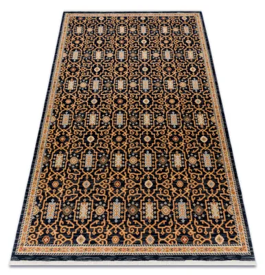Image de Tapis en laine KESHAN franges, oriental classique 7680/53511 beige / bleu foncé multicolore 80x145 cm