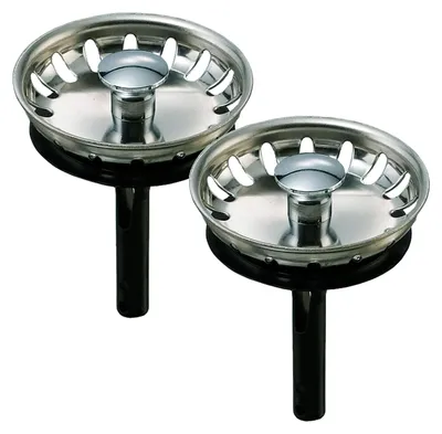 Produktbild von 2er Set Edelstahl-Siebkörbchen für Teka Spüle mit 1 1/2 Zoll ohne Excenter Schmutzsieb Siebkorb - Durchmesser 54 mm