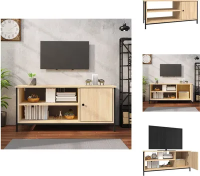 A collage of images showing a TV stand in different settings and angles.