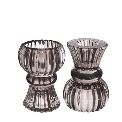 Produktbild von Wendbarer Kerzenhalter aus Glas, Größe Ø6 x H.8, in vielen Farben wählbar , Farbe:Grau