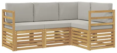 Imagen del producto de vidaXL Juego de 4 sofás de exterior, color blanco y gris claro, fabricados en poliéster