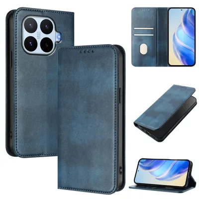 Produktbild von Handyhülle für Xiaomi 17T, Vintage Leder RFID Schutz Kartenfach Standfunktion Magnetische Klapphülle Blau