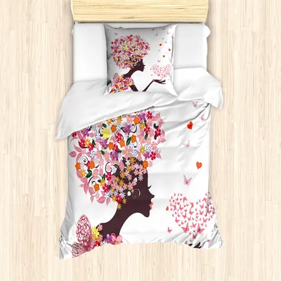 Produktbild von ABAKUHAUS Schmetterlinge Mantele, Schmetterlinge Blüten, Milbensicher Allergiker geeignet mit Kissenbezügen, 135 cm x 200 cm - 80 x 80 cm, Mehrfarbig