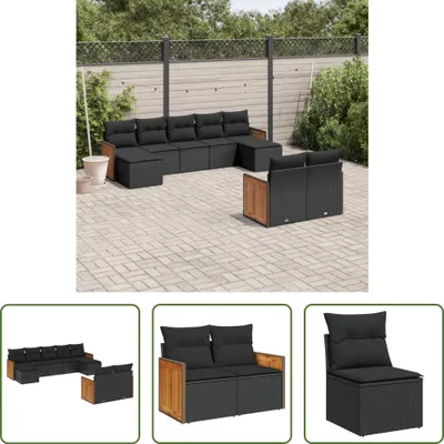 Produktbild von The Living Store 9-tlg. Garten-Sofagarnitur mit Kissen Schwarz Poly Rattan