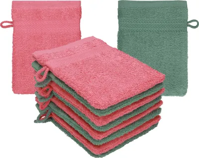Image de Betz, lot de 10 gants de toilette, 16x21 cm, qualité PREMIUM, 100% coton. Couleur : framboise - vert sapin